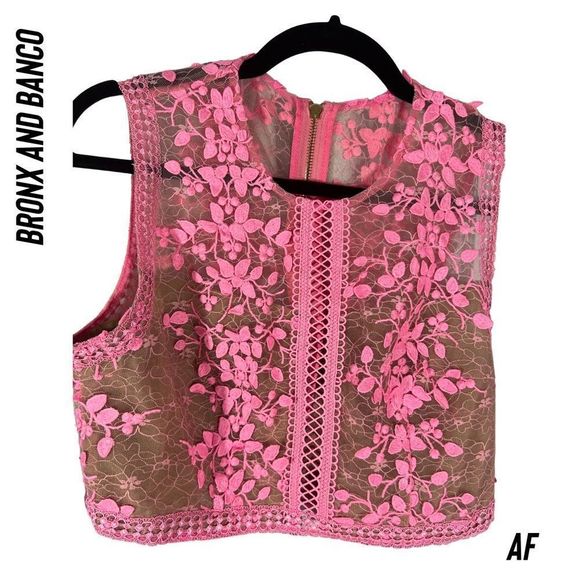 BRONX AND BANCO MEGAN PINK TWO PIECE SET NWT 3D FLORAL LACE TOP AND SKIRT - Picture 12 of 12